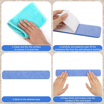 Thboxes 8 Pack Felt Bulletin Board Strips, 13x2 Inch Self Adhesive Felt Pin Boards with 50 Pushpins and 10 Wooden Clips Push Pins, Cork Board for Walls Home Office Decor(Serene Blue Mist)