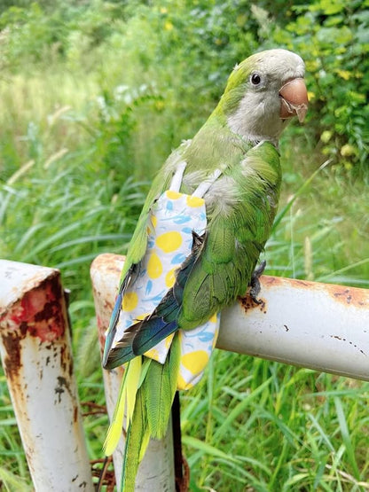 Bird Diaper Harness Flight Suit Clothes, Parrot Flight Suit with Leash, Bird Flying Clothes with Rope and Handle for Outdoor Activities Training (Yellow with Leash,Medium)