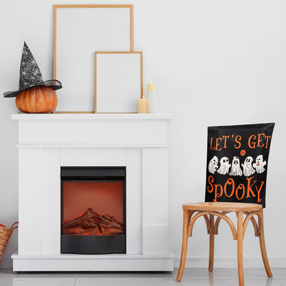 JarThenaAMCS 4Pcs Halloween Chair Covers Spooky Ghost Boo Y' All Seat Covers Washable Black Dining Chair Slipcover Protector for Home Kitchen Decor