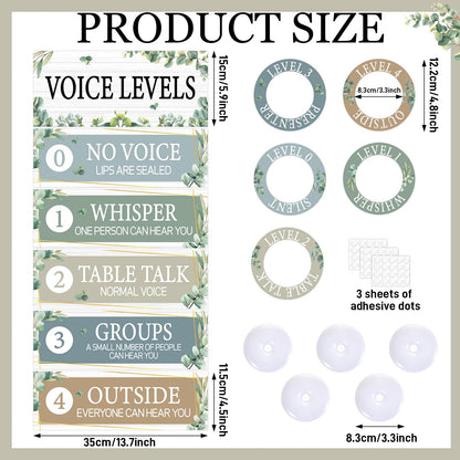 5 Pcs School Push Light and Voice Level Poster Voice Level Chart Monitor Rules Sign LED Tap Light Classroom Rules Poster Noise Chart Classroom Management Tools for Teachers（Eucalyptus Style）