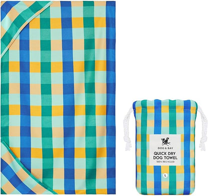Dock & Bay Pet Towel - Super Absorbent & Quick Drying Dog Towels with Bag - 100% Recycled - Puppy Plaid, Medium (90x50cm, 35x19)