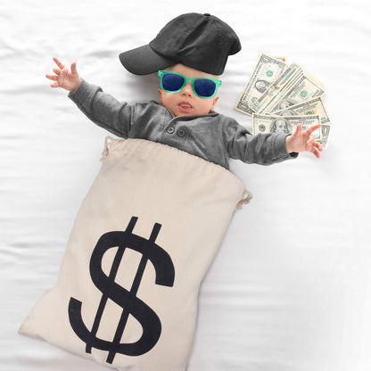 Boao 19.7 x 15.8 Inch Extra Large Money Bags Prop Money Dollar Sign Drawstring Canvas Bag with Dollar Symbol for Toy Favor Cosplay Themed Party