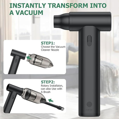 JiGiU 2 in 1 Electric Air Duster and Mini Vacuum 125000rpm Air Blower Compressed Air Duster Cordless Air Blower Electric Duster with 4 Nozzles for Keyboard Car Electric Devices Cleaning
