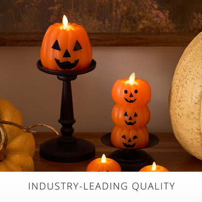 Luminara Flickering Flameless 4" x 4.3" Candle, Battery Powered LED Jack-o-Lantern Pumpkin Candle w/Timer, Remote Ready (Sold Separately), Real Orange Wax Indoor Halloween Decoration