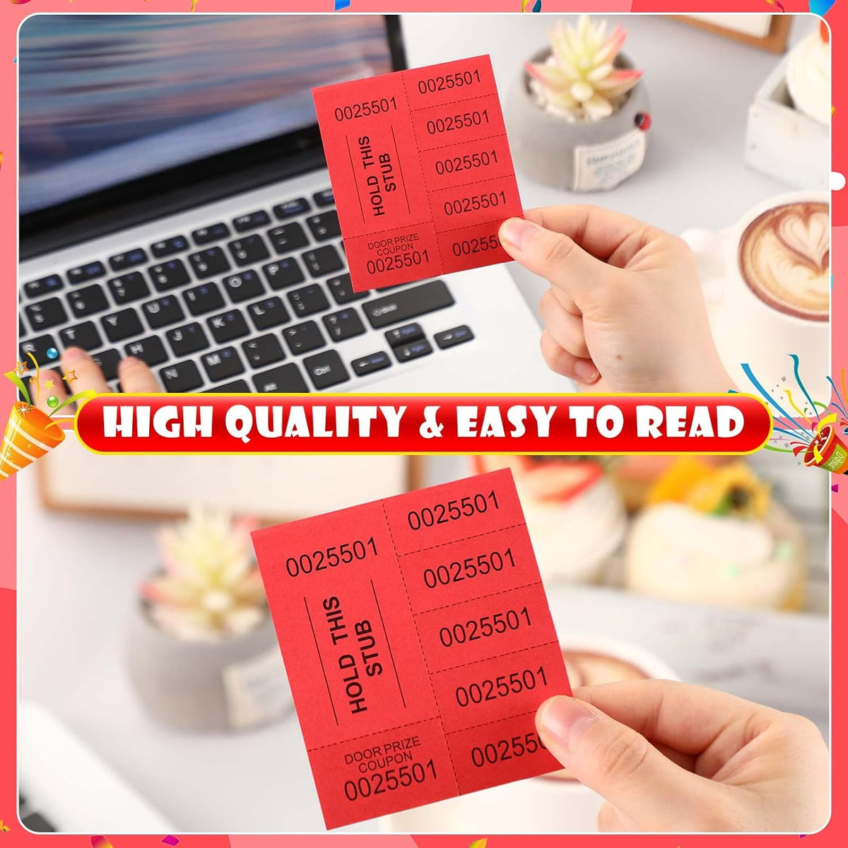 Kosiz 1000 Sheets 5 Bid Raffle Ticket Sheets Chinese Auction Tickets Numbers for Basket Events and Silent Auctions (Red)