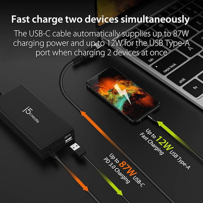 j5create USB Type C PD 100W Fast Charger for MacBook Pro, Chromebook, Laptop, Notebook, Tablet, Android, and iOS Smartphones (JUP2290)