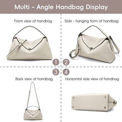 NGGU White Leather Crossbody Bag for Women, Multiple Compartments for Everyday & Travel