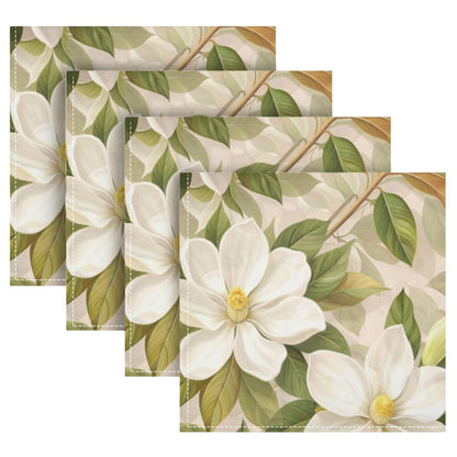 White Magnolia Flowers Cloth Napkins Dinner Napkin Set of 6 for Kitchen Parties Weddings Cocktail Christmas Halloween Thanksgiving Festivals