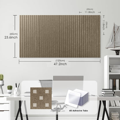 Large Cork Board for Office, 8 Pack Felt Wall Tiles with Slat Wall Paneling and Safe Removable Adhesive Tabs, Felt Bulletin Board Pin Board Cork Boards for Walls - Light Brown