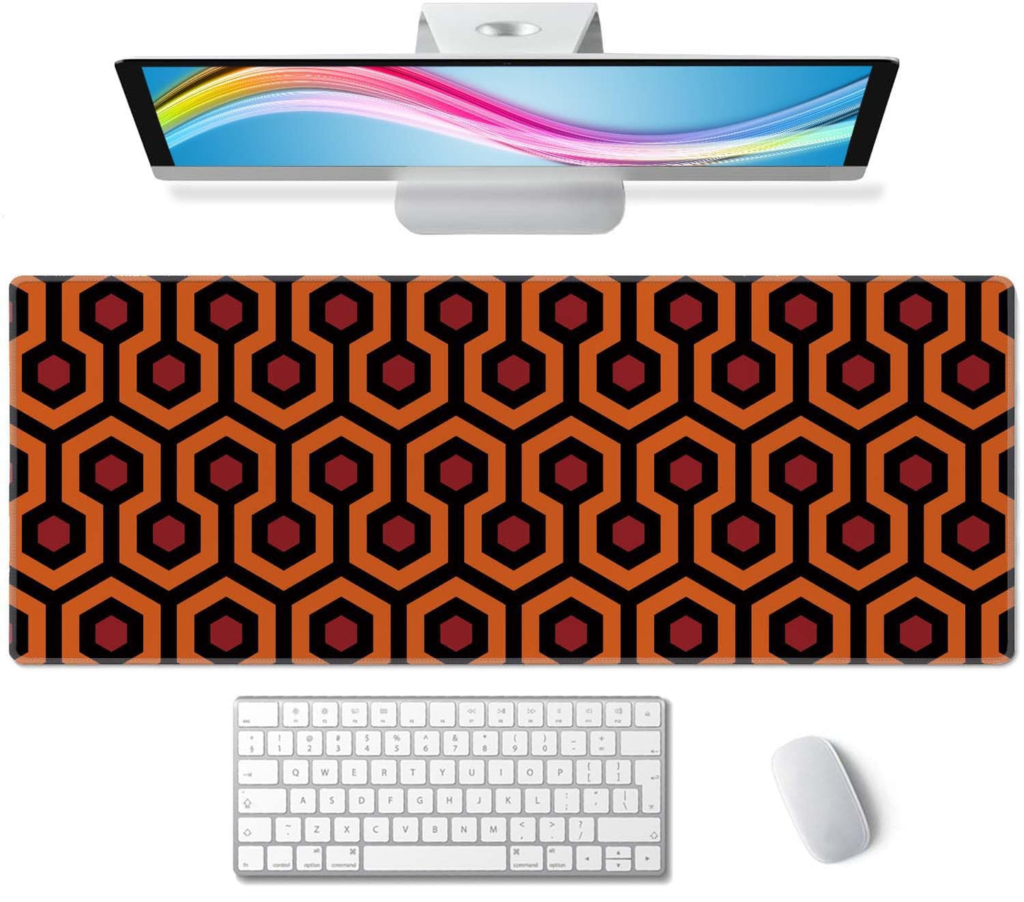 The Shining Carpet Style Desk Mat Orange Black Large Extended Mouse Pad XL Desk Pad Gaming Mousepad Keyboard Mouse Mat for Computer Laptop 31.5''X11.8'' Non-Slip Rubber Base with Stitched Edges