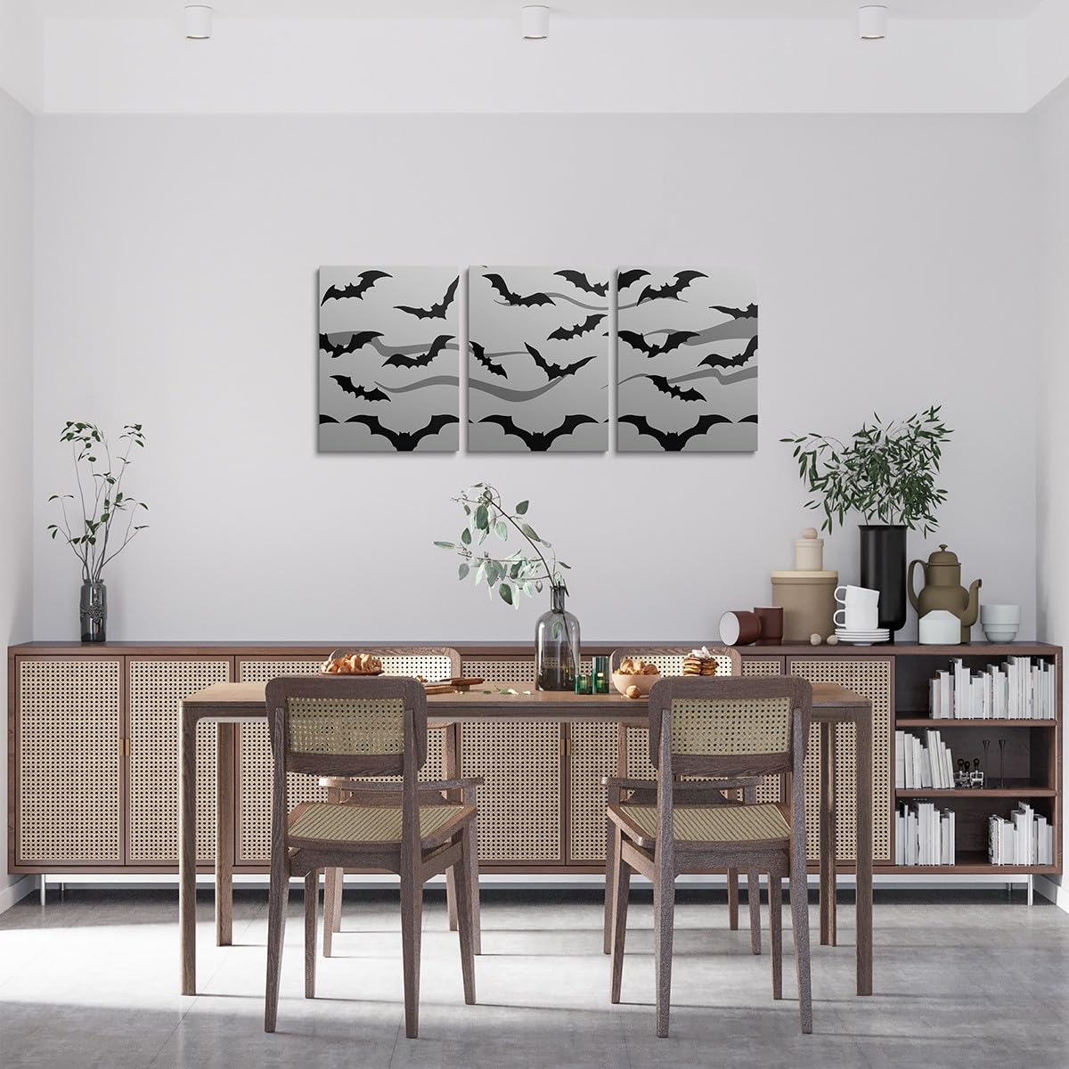 Feelyou Halloween Decor Bathroom Wall Art for Home Decor Spider Web Wall Painting for Kids Boys Girls Black Bat Picture Wall Decor Happy Halloween Canvas Wall Art for Living Room 12" x 16" 3 PCS