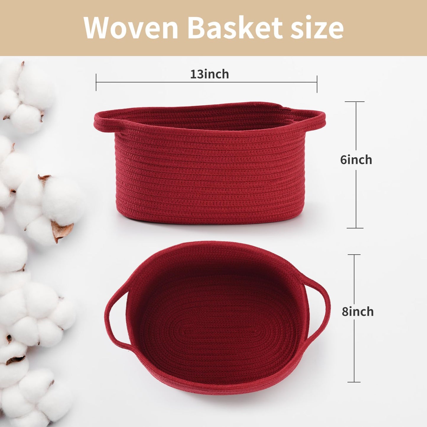 Happyiren Cute Burgundy Woven Gift Basket – Empty Burr Baskets for Mothers Day Graduation Birthday Raffle, Decorative Storage Organizer Box for Toys Seasonal Decor (13" D x 8" W x 6" H)