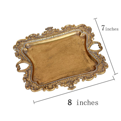 Funly mee Antique Trinket Dish Vintage Metal Jewelry Tray, Wedding Ring & Necklace Holder -8 x 7 inches (Gold, M)