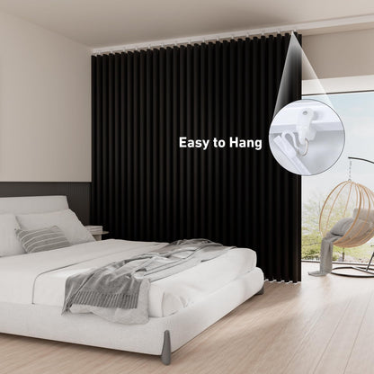Room Divider Blackout Curtains Extra Wide Ceiling Mounted Curtains Track Sets for Room Separation,Thermal Insulated Noise Reduction Privacy Partition Curtains for Bedroom(Black,100W×84L)