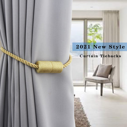 Porlau 6 Pack Gold Strong Magnetic Curtain Tiebacks Outdoor Elegant Decorative Tie Backs Modern Rope Tiebacks for Drapes Window Curtain Holdbacks for Draperies