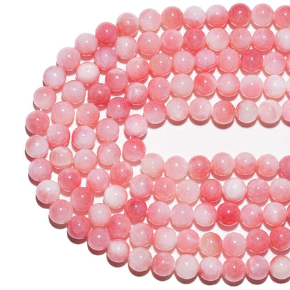 8mm Natural Pink White Jade Gemstone Beads Polished Round Smooth Stone Beads for Bracelets Jewelry Making 15inch Loose Beads