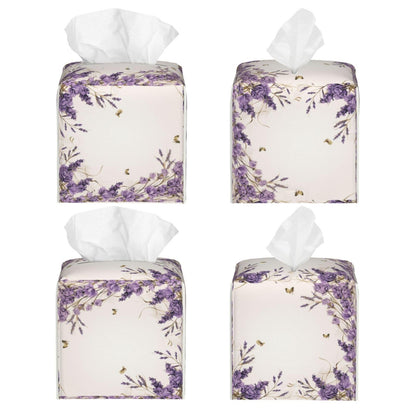 YPPAHHHH Square Tissue Box Cover Vintage Purple Lavender Cube Tissue Box Cover Pu Leather Tissue Box Holder for Office Kitchen Car Bathroom Facial Paper Organizer Dispenser Cover