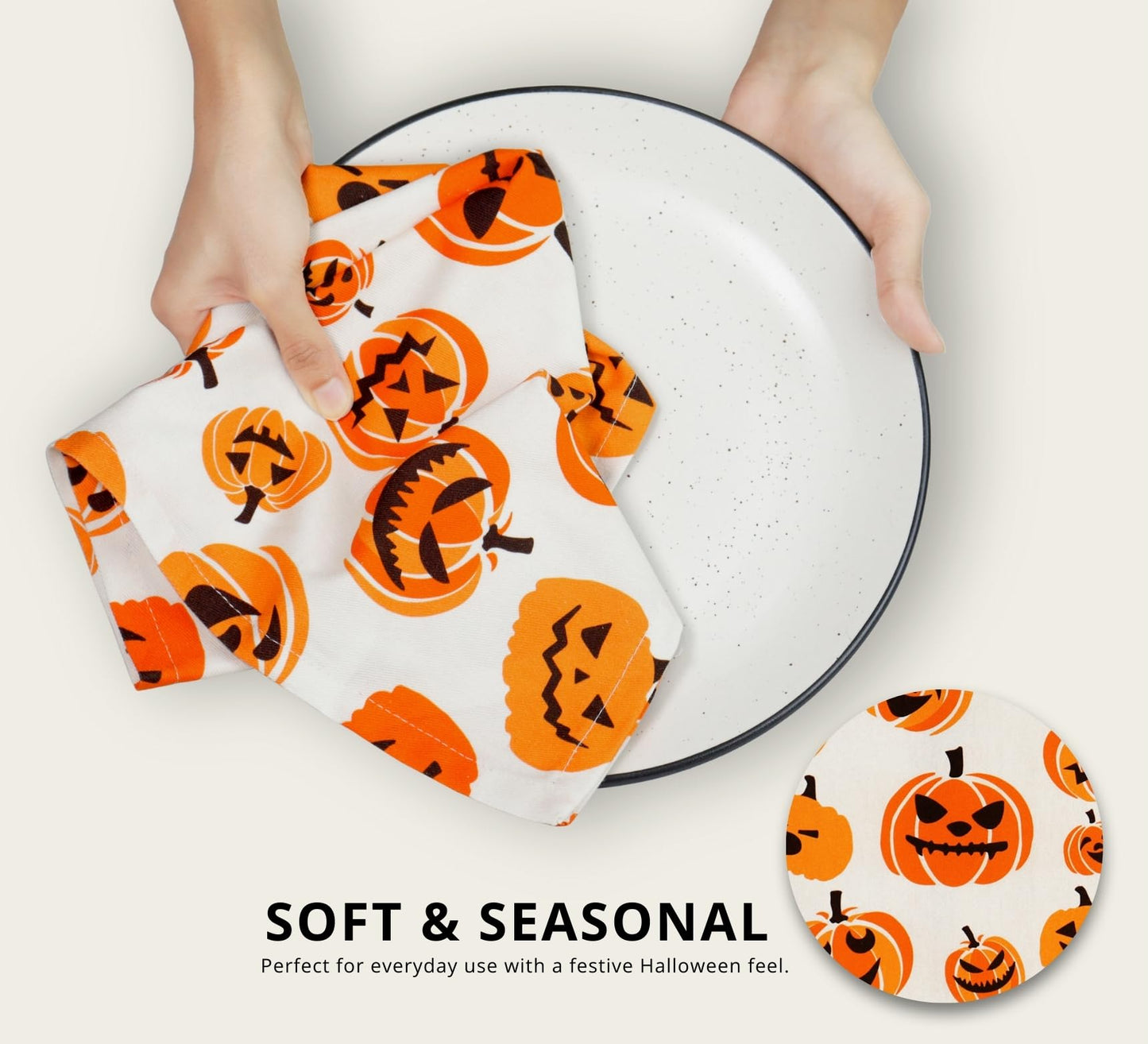 PurpleEssences Halloween Kitchen Towels Set of 2-16x28 inch 100% Cotton Dish Towels - Absorbent, Reusable Hand Towels for Drying, Cleaning & Kitchen Décor - Scary Pumpkin