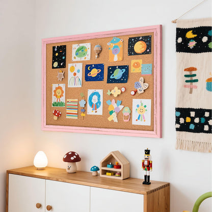 QUEENLINK Cork Bulletin Board 36" x 24", Wall Mounted Cork Board with Pink Wooden Frame, Decorative Pin Board for Office, Home & Classroom Decor, White