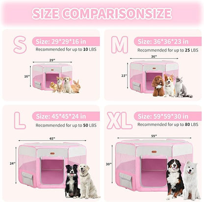 Seiyierr Dog Playpen, Portable Pet Play Pen Foldable Carrying Case, Puppy Pens Outsid for Small Cat Indoor/Outdoor, Removable Mesh Shade Cover