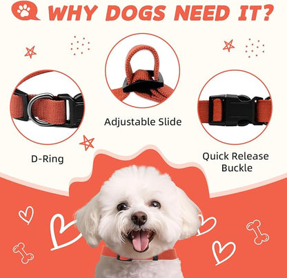 Orange Dog Collar for Medium Size Dog, Breathable, Anti-Odor & Soft, Comfortable for Sensitive Skin Puppies, 90% Bamboo Rayon, Adjustable Quick-Release Buckle Pet Collar for Medium Breeds