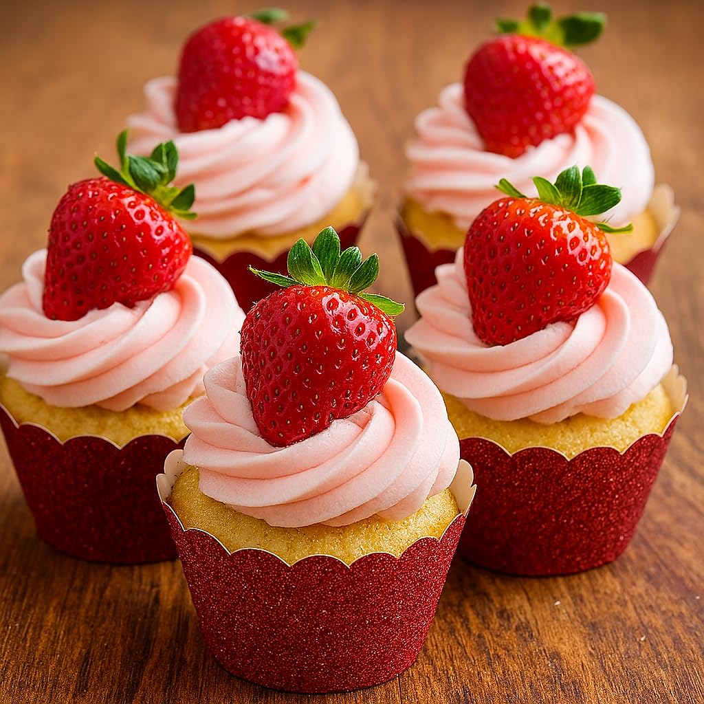 Koyal Wholesale Red Cupcake Wrappers Glitter Cupcake Liners for Christmas, Graduations, & Parties, Decorative Glitter Red Baking Cups and Cupcake Holders for Dessert Tables & Holiday Events, Set of 50