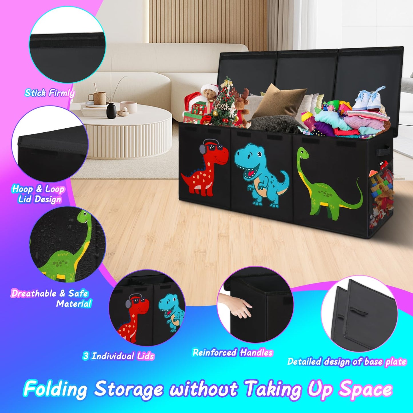 Mabahoo Extra Large Toy Box, Collapsible Toy Storage Organizer with Lids, Cute Toy Storage Chest for Kids Boys Girls, 40" x 16" x 16" Bin Box for Living Room, Playroom, Bedroom, Nursery