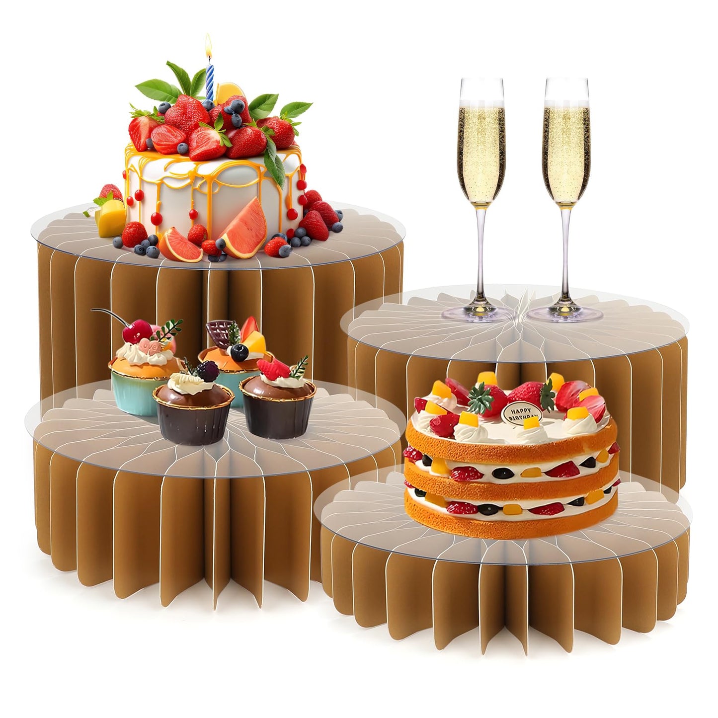 Buffet Risers Food Risers for Buffet Table Acrylic Risers Display Stands Tall Cake Stands Cylinder Stands for Party Pedestal Cake Stand Dessert Table Display Set Cupcake Stands Cupcake Display (Golden)