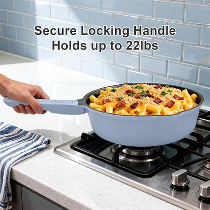 Pots and Pans Set Non Stick, Nonstick Cookware Set, Steamer Pot and Pan for Cooking, Kitchen Cookware Sets Non Toxic, Induction Compatible, Detachable Handle, Oven Safe, PFOS & PFOA Free,Blue