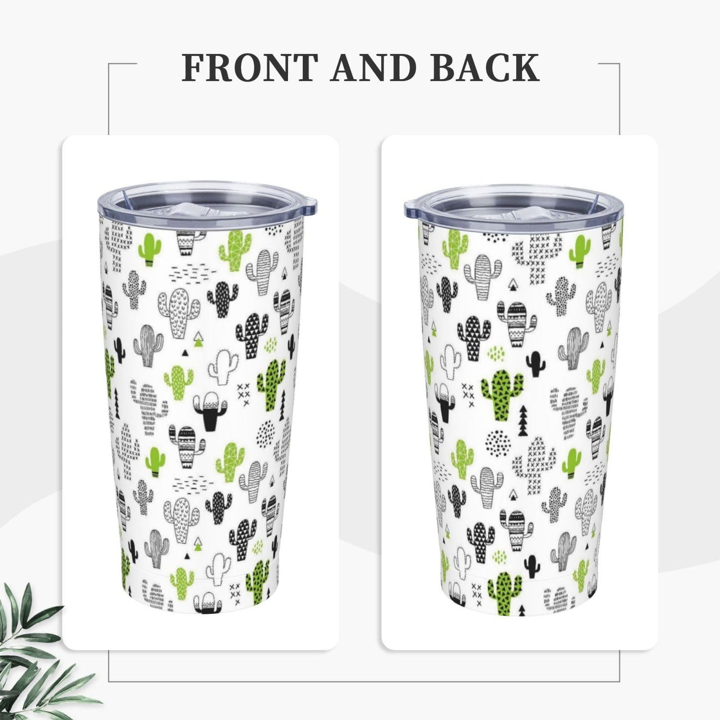 JASROTAO Cute Cacti Tumbler with Straw, Green Cactus 20oz Stainless Steel Vacuum Insulated Coffee Cup Travel Mug, Leakproof Lid, Souvenir for Women Men (Halloween, Birthday, Christmas)
