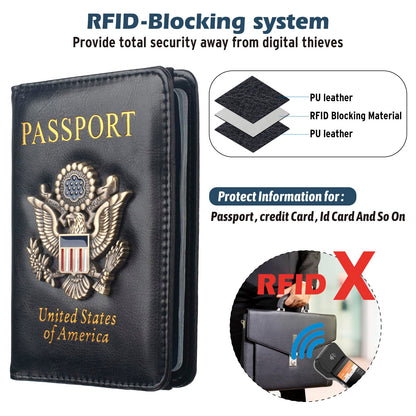 Coowayze Passport Holder Cover for Women Men, Leather US Passport Wallet Case with Vaccine Card Slot for Travel, RFID Passport Book Cover Travel Document Organizer Carrier