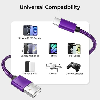 Basesailor USB Type C Charger Cable 6.6FT 2Pack,Charging Cord for Kindle Fire HD 10 9th,8 10th 2020,Paperwhite 2021 11th Generation,iPad Air Mini 7,Samsung A53 Z Flip Fold 5,iPhone 17 16 16e Pro Max