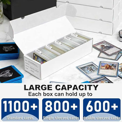 QINGUANG Trading Card Storage Box | 3 Pack • 1100 Count MTG Card Storage Box | with Dividers | White Corrugated Cardboard Sport Card Organizer for Basketball Card/TCG/Magic Collection