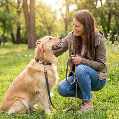 Dog Collar and Leash Set, PU Leather Dog Collar – Adjustable Eco-Friendly with Genuine Leather & Hemp, Soft Breathable Dog Collar Set for Small to Large Dogs(Green, S（10“-16”）)