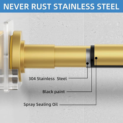CorkLatta Gold Shower Curtain Rod,1 Inch Diameter Stainless Steel Adjustable Spring Tension Rods 32 to 92",with Holders,Anti-Slip,Curtain Rods No Drilling(1 Pack)