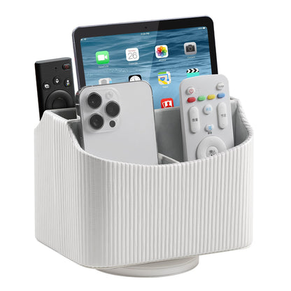 NICLNGSH PU Leather Remote Control Holder, 360 Degree Rotating Desk Organizer Storage Table Remote Caddy, Spinning Bedside Organizer Nightstand Organizer for Desktop Office Home (White)