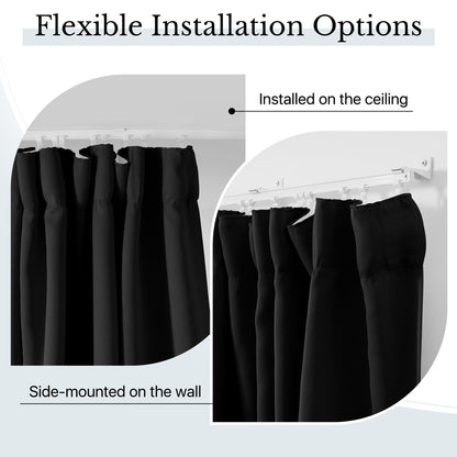 RYB HOME Room Divider Curtains with Flexible Bendable Track, Heavy Duty Blackout Privacy Drape Set for Curved Bedroom/Living Room Bay Windows/RV/Corner Partition, W100xL84, Black, 1 Panel