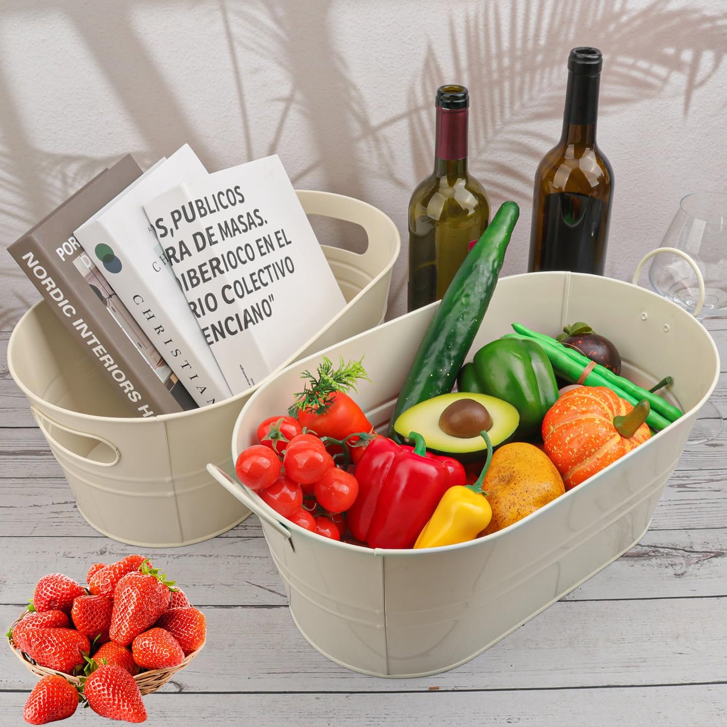 Yiksonyo 3 PCS 15.3 x 9 x 6 inches White Metal Galvanized Tub with Iron Handles, 3 Gallon Beverage Tubs for Parties, Large Ice Buckets for Beer, Wine, Cocktails & Outdoor Events