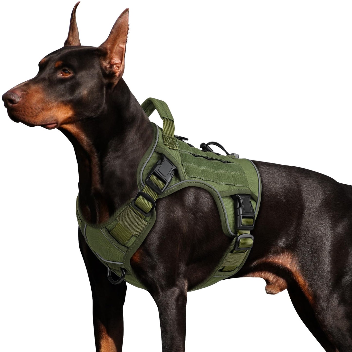 WINGOIN Tactical Dog Harness for Large Dogs, Heavy Duty No Pull Dog Harness with Handle, Adjustable Reflective Military K9 German Shepherd Big Size Dog Vest for Walking, Training, Hunting, Green (L)