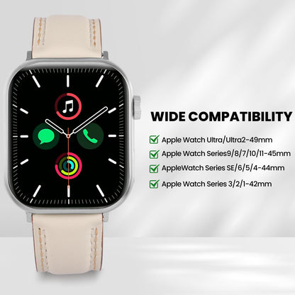 Soft Genuine Leather Band for Apple Watch 49mm 46mm 45mm 44mm 42mm - Women/Men Vintage Retro Replacement Wristband Strap with Metal Buckle for iWatch Ultra 3/2/SE/Series 11/10/9/8/7/6/5/4/3 White