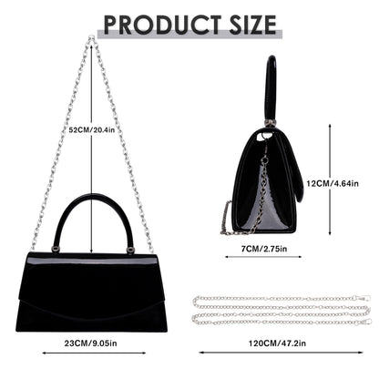 Larcenciel Patent Leather Evening Clutch Handbag, Classic Black Purses for Women w/Chain Strap & Magnetic Closure, Elegant Envelope Top Handle Party Bags for Wedding Formal Events Cocktail Party Prom