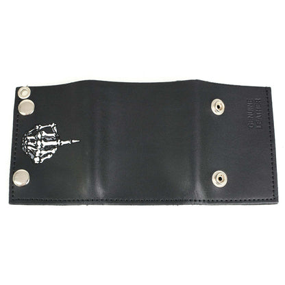 Milwaukee Leather MLW7840 Men's 4” Black Leather Biker Wallet - Tri-Fold Anti - Theft Stainless Steel Chain w/Skeleton Finger - One Size