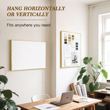 QUEENLINK Linen Bulletin Board 36" x 24", White Fabric Pin Board with Gold Aluminum Frame, Decorative Vision Board for Home Office, Bedroom & Dorm Wall Decor, Includes 10 Push Pins