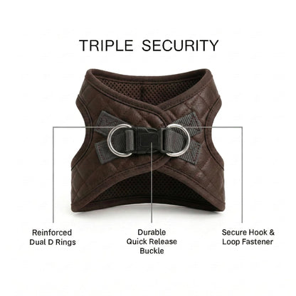 Step in Dog Cat Harness Lightweight Breathable Mesh Soft Padded Pet Vest Vegan Leather Choke Free Escape Proof for Small Medium Dogs (Chocolate Brown, Small)