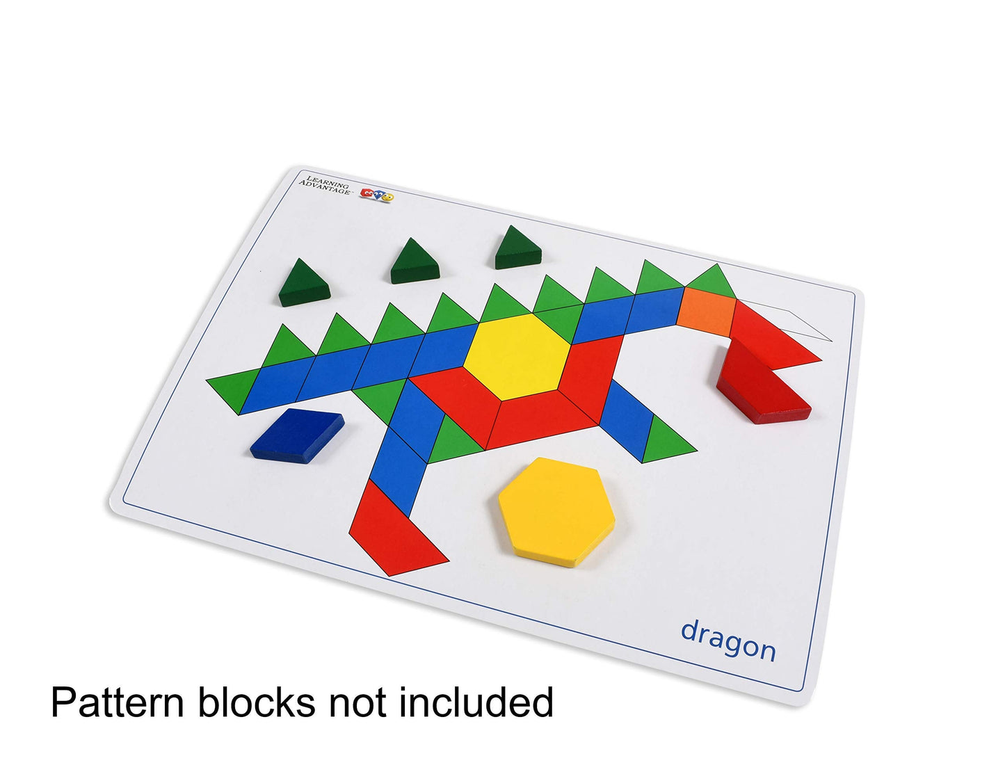 LEARNING ADVANTAGE Pattern Block Cards - Set of 20 Double-Sided Cards - Early Geometry for Kids - Teach Creativity, Sequencing and Patterning