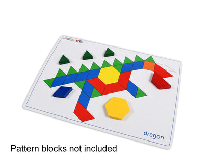 LEARNING ADVANTAGE Pattern Block Cards - Set of 20 Double-Sided Cards - Early Geometry for Kids - Teach Creativity, Sequencing and Patterning