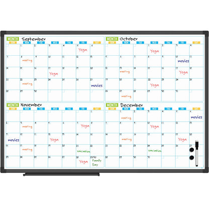 Lockways 36" x 24" Magnetic Dry Erase Calendar Whiteboard - 4-Month Framed Planner with Aluminum Frame,Wall Mountable Office/Home/School Organization Board for Messages, Presentations & Memos