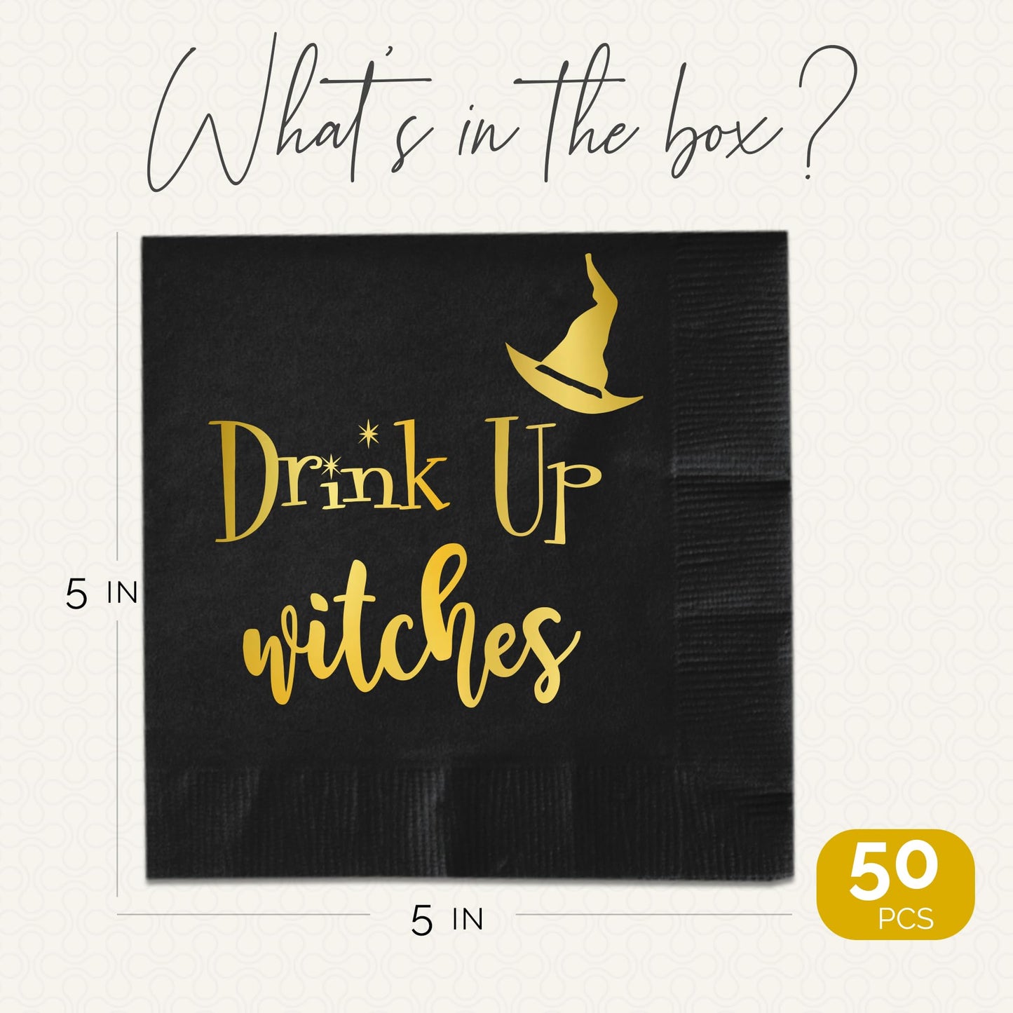 Drink Up Witches Halloween Napkins, 52 Pcs Halloween Cocktail Napkins For Decoration, Dinner, Beverage and Spooky Witch Party Supplies - Ideal Disposable Cocktail Napkin For Drink Party Decor