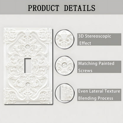 Wpshijia Decorative Light Switch Plate Covers Chalk White 3D Floral Embossed 1 Gang Light Switch Cover Plate Single Toggle Wall Plate Outlet Covers Faceplate for Bedroom Home Decor