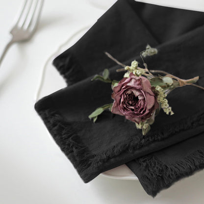 Ayuzawa Handmade Cloth Napkins 100% Cotton Napkins with Fringe，Delicate Handmade Cloth Napkins for Dinners, Parties, Weddings and More，18 x 18 Inch Set of 6 - Black